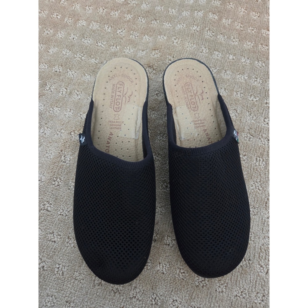 Fly Flot Mules Women 40 Black Mesh Slip On Anatomic Clogs Italy Excellent 9-9.5